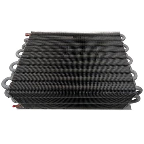 A close-up of a True 15 1/4" black evaporator coil.