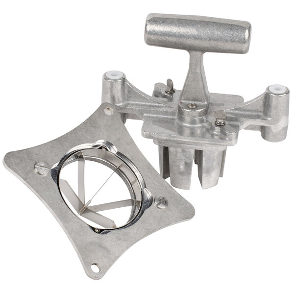 A metal Nemco Easy Chopper III blade and holder with a circular cut out.