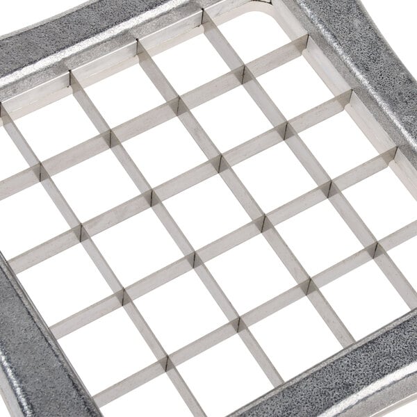 A metal grid with square holes.