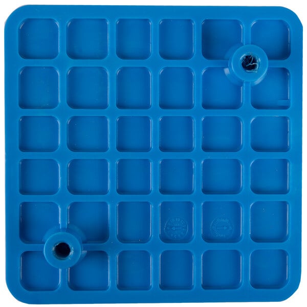 A blue square push block with holes in it.