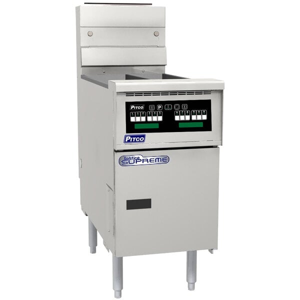 A large Pitco gas fryer with buttons and a digital display.
