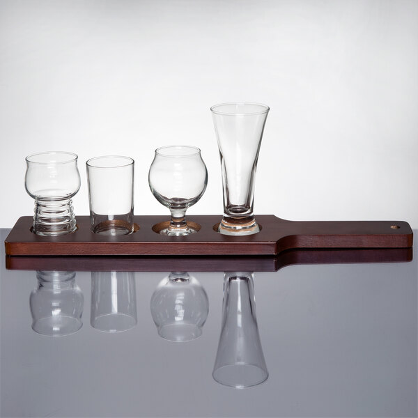 Libbey Variety Craft Brews Beer Flight 4 Unique Glass Set with Wood