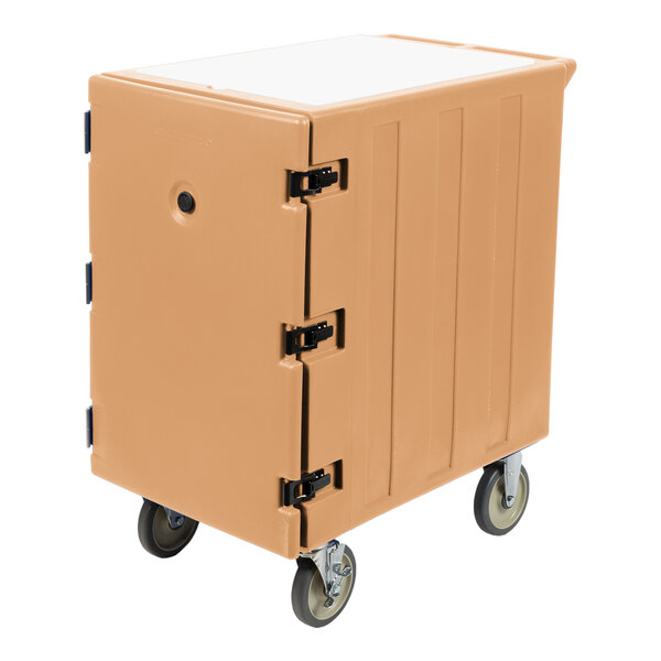 A beige single compartment mobile cart designed for 18" x 26" food storage boxes, featuring a sturdy build and four wheels for easy transport.