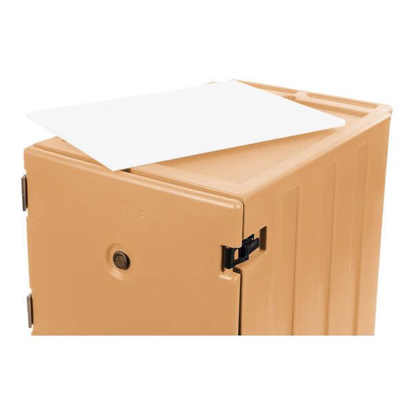 A beige single compartment mobile cart designed for 18 x 26 inch food storage boxes.