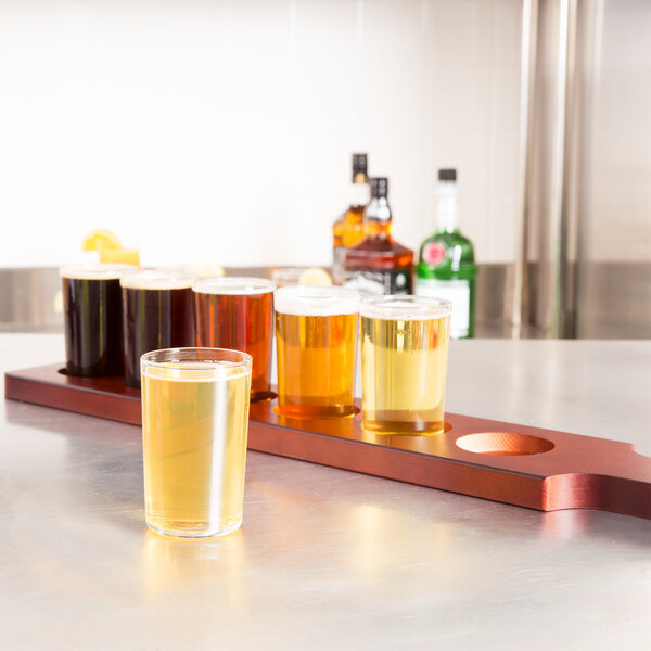 Libbey Craft Brews Beer Flight Set (6) 5 oz. Glasses with Red Brown Wood Paddle
