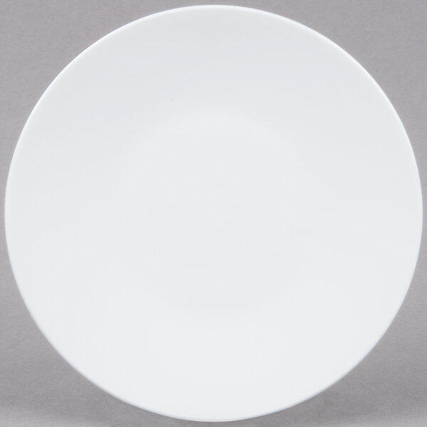 A white 10 Strawberry Street bone china plate with a white circle on the rim.