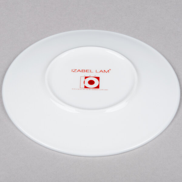 A white 10 Strawberry Street bone china plate with a red logo.