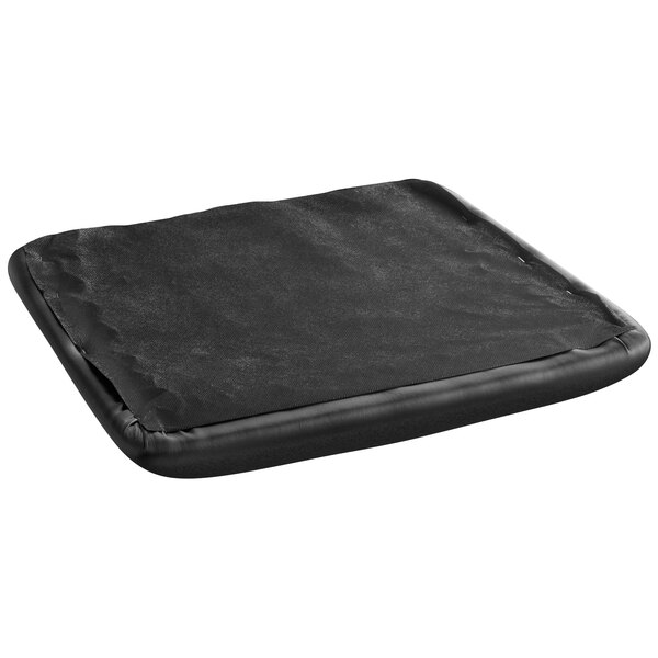 A black cushion with a black cover on top.