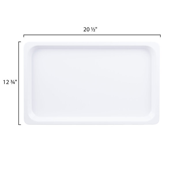 A white rectangular Thunder Group food pan with measurements.