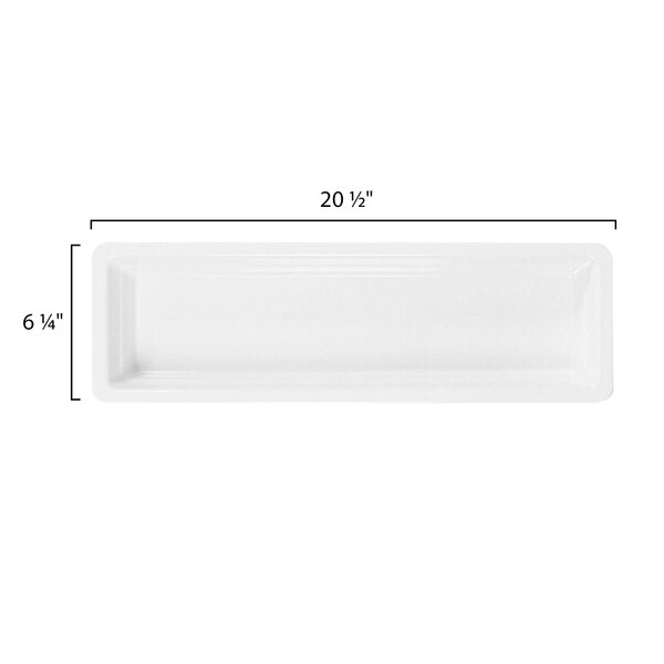 A white rectangular Thunder Group food pan with measurements.
