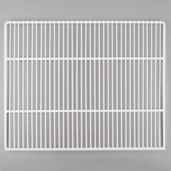 A white metal grid on a white surface with a black border.