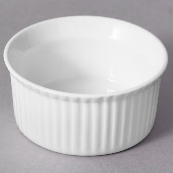 A white Whittier porcelain fluted ramekin.