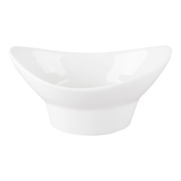 A white porcelain oval bowl with a modern, flared design.