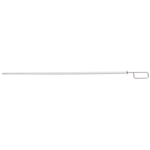 A Rational flat metal fish skewer with a handle.