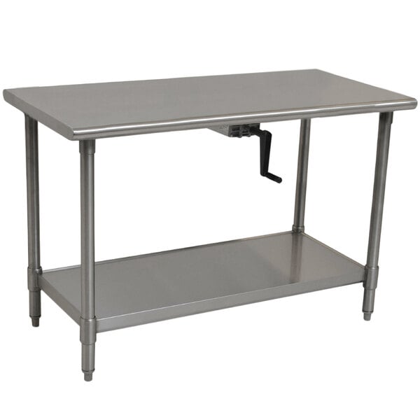 A stainless steel Eagle Group work table with an undershelf.