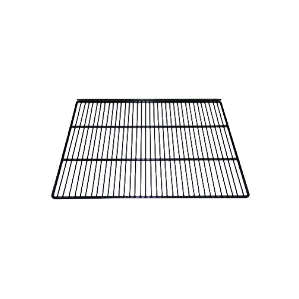A black metal grid shelf.