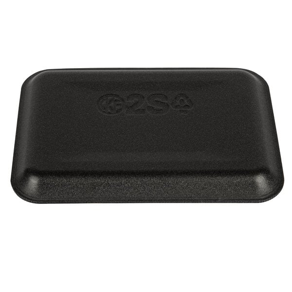 A black CKF foam meat tray with the number 2 on it.