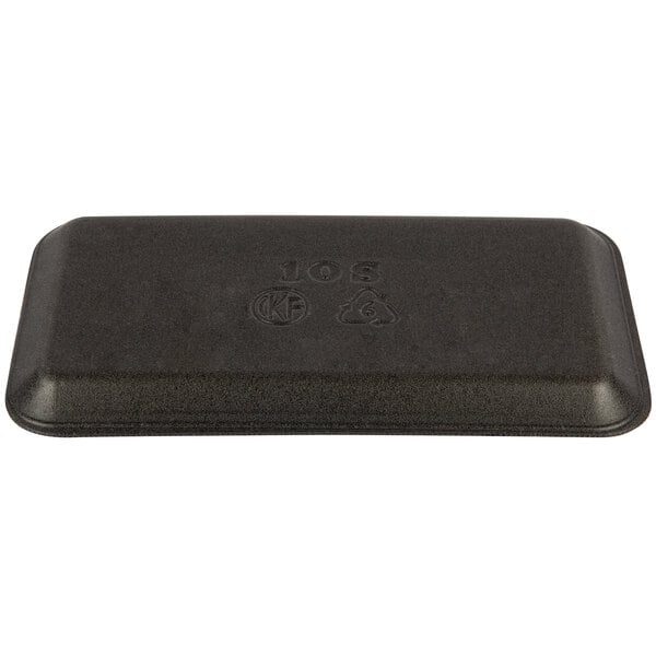 A black rectangular CKF foam meat tray with text on it.