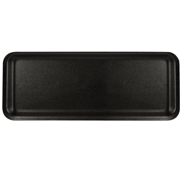 A black rectangular CKF foam meat tray with a black border.