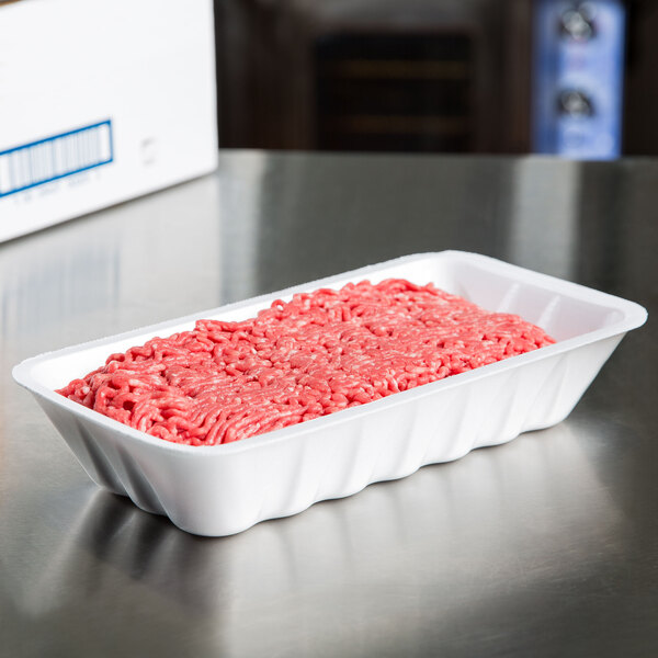 Genpak 1010K (10K) Foam Meat Tray White 10 3/4" x 5 3/4" x 2" 125/Pack