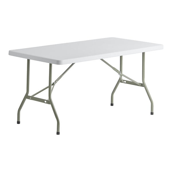 Lancaster Table & Seating 30" x 60" Heavy-Duty Granite White Plastic Folding Table with Sage Gray Legs