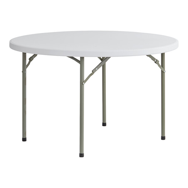Lancaster Table & Seating 48" Round Heavy-Duty Granite White Plastic Folding Table with Sage Gray Legs