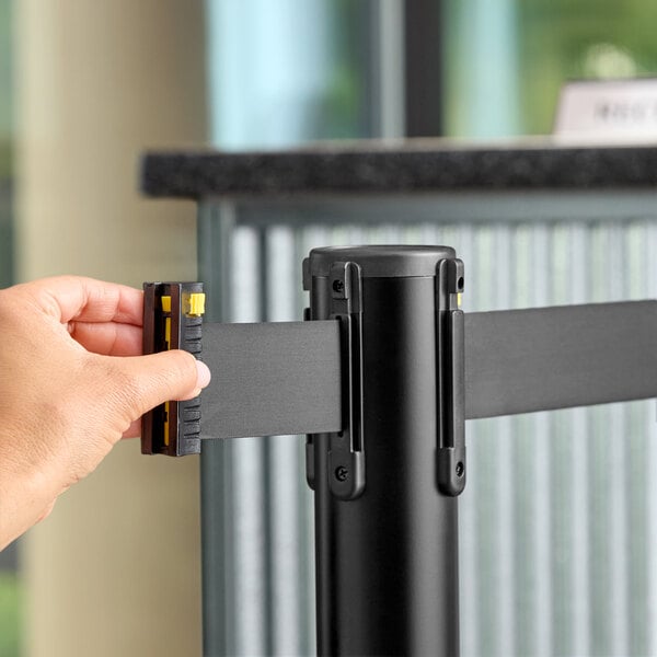 Lancaster Table & Seating Black 36" Crowd Control / Guidance Stanchion Kit including Frame & Sign Set with Clear Covers
