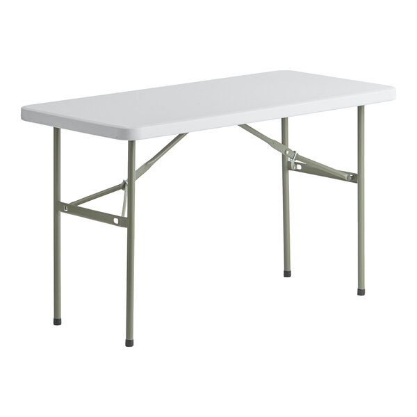 Lancaster Table & Seating 24" x 48" Heavy-Duty Granite White Plastic Folding Table with Sage Gray Legs