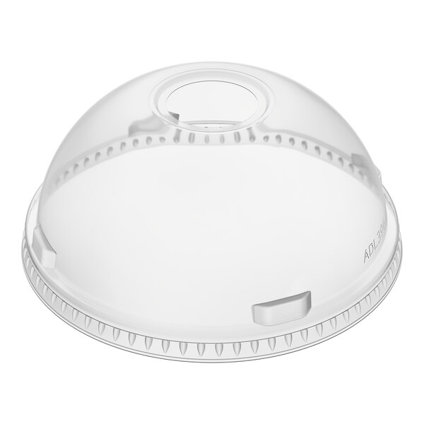 A clear plastic dome lid with a 1-inch hole in the center.