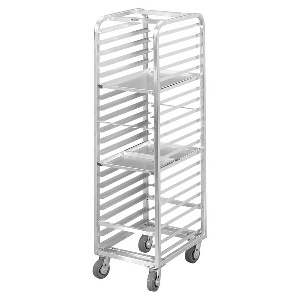 A Channel AXD1830 metal rack with four shelves on wheels.