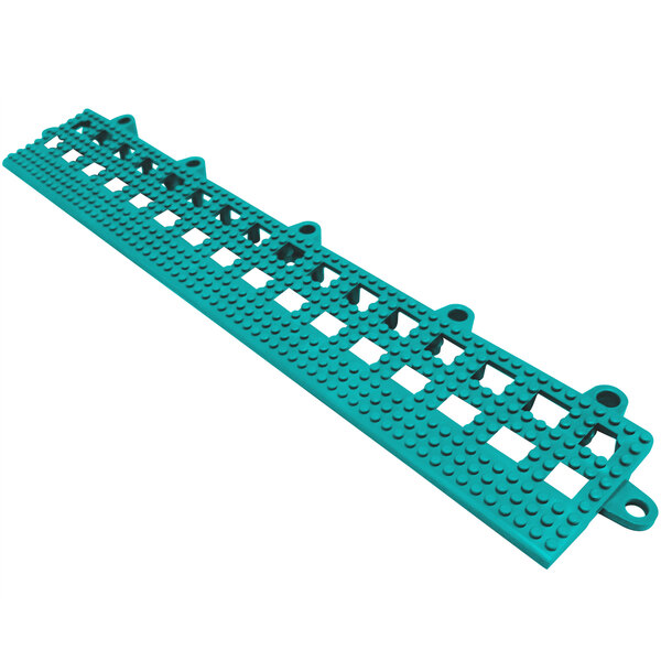 A teal Cactus Mat Dri-Dek vinyl drainage floor tile with beveled edges and holes.