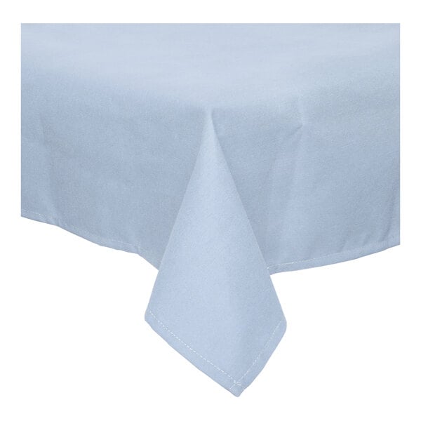 A light blue rectangular tablecloth with a white hemmed border.