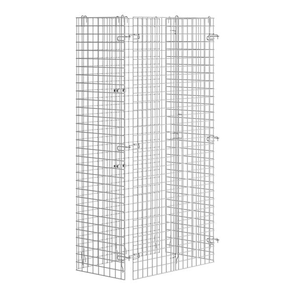 A wire mesh cage with doors on a white background.