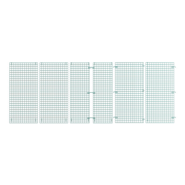 A grid pattern of green wire shelves.
