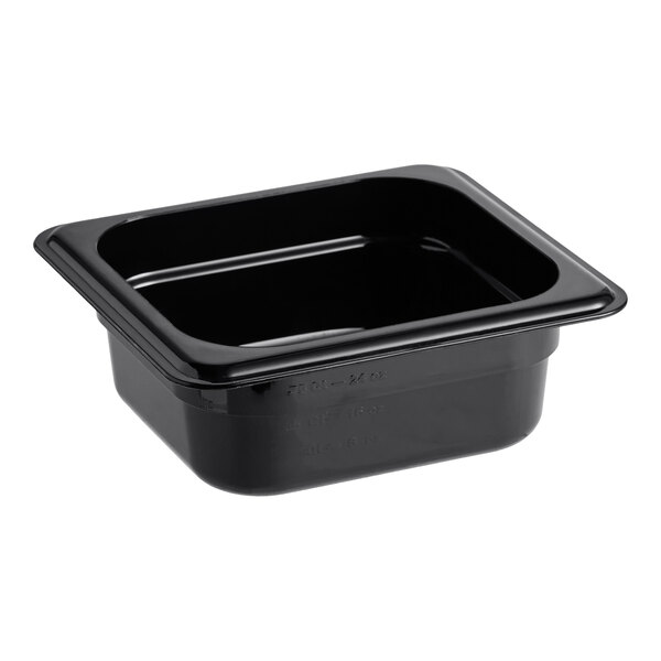 A black square Cambro food pan.