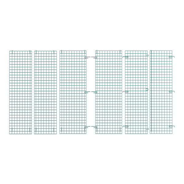 A grid of green wire shelves.