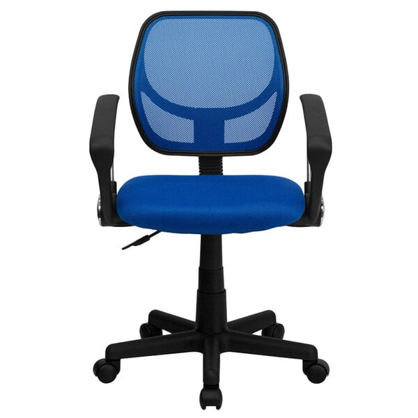 Flash Furniture WA-3074-BL-A-GG Mid-Back Blue Mesh Office \/ Task Chair with Nylon Frame, Swivel ...