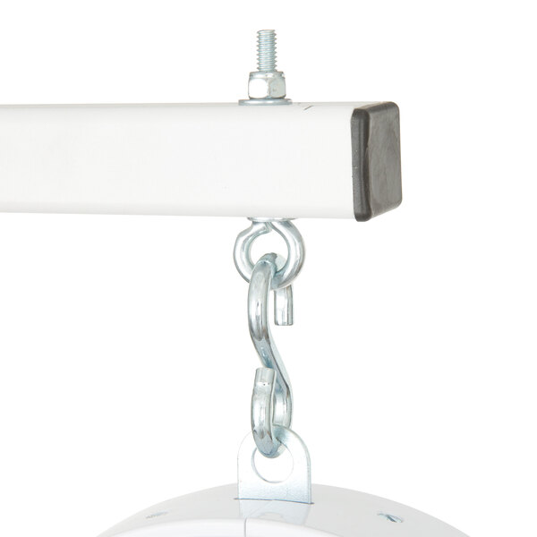 A white Cardinal Detecto hanging scale with a chain and hook.