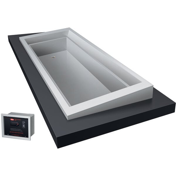 A rectangular white box with a rectangular opening and a white border.