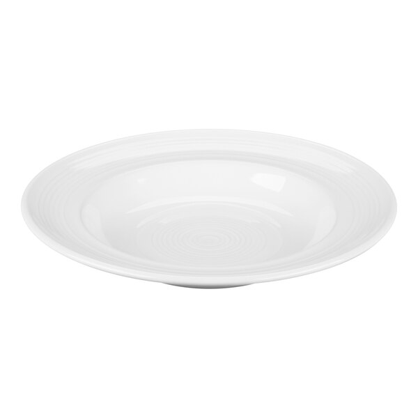 A white Tuxton soup/pasta bowl with a ripple in the middle.