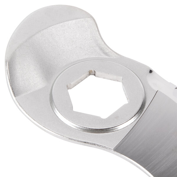 A Robot Coupe Coarse Serrated Edge Blade with a screw on it.