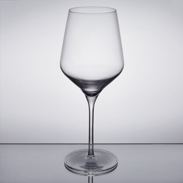 A close-up of a Libbey Reserve Prism wine glass.
