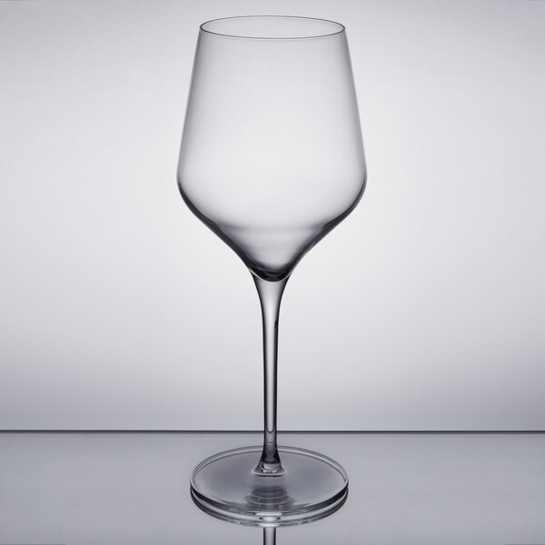 A close-up of a clear Reserve by Libbey wine glass.