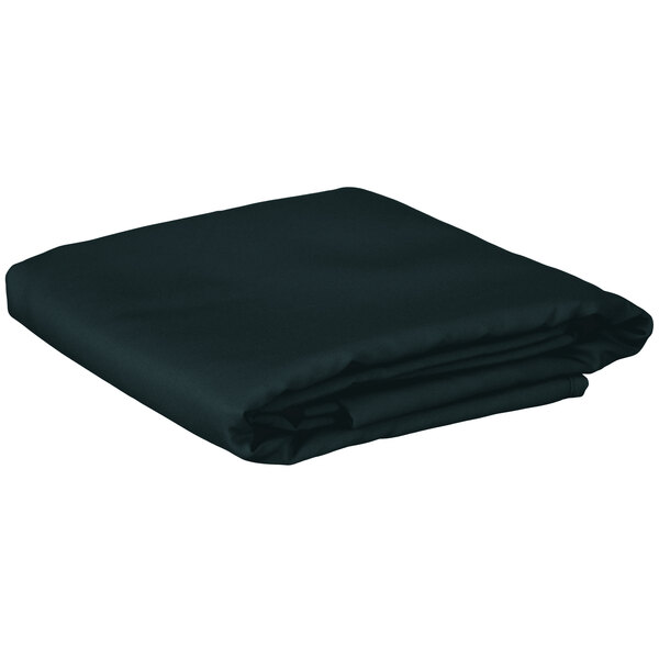 A folded hunter green rectangular cloth table cover.