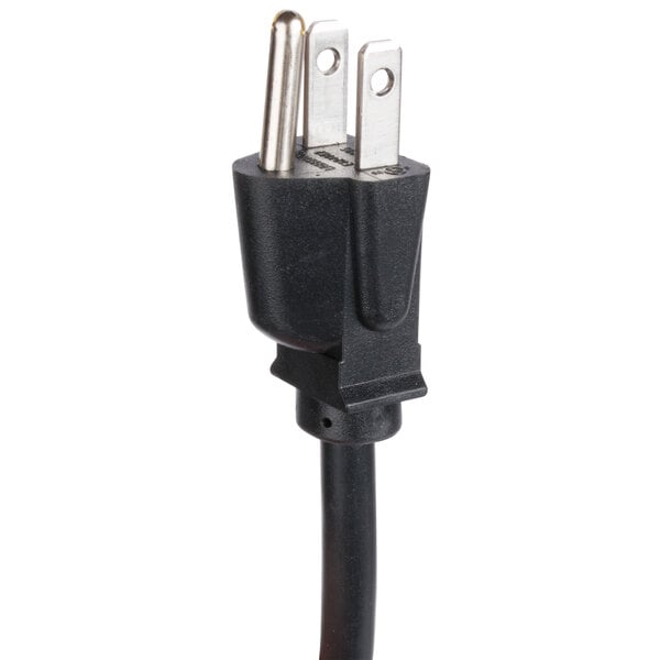 A black power cord with two plugs on it for a Robot Coupe immersion blender.
