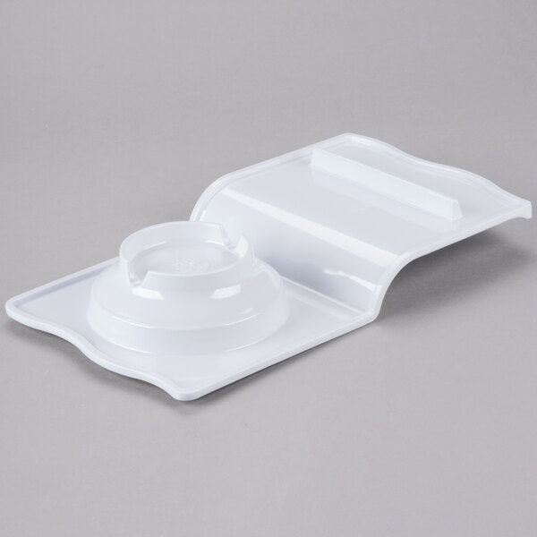 A white melamine tapas plate with a close-up of the lid.