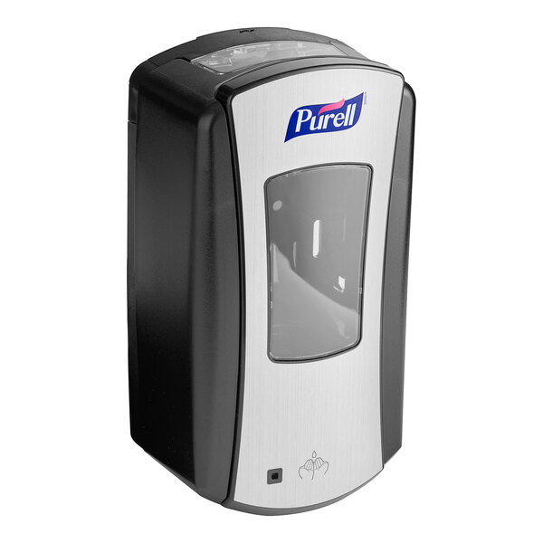 A black and brushed chrome Purell® touchless dispenser.