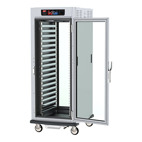 A white Metro C5 holding and proofing cabinet with clear doors.