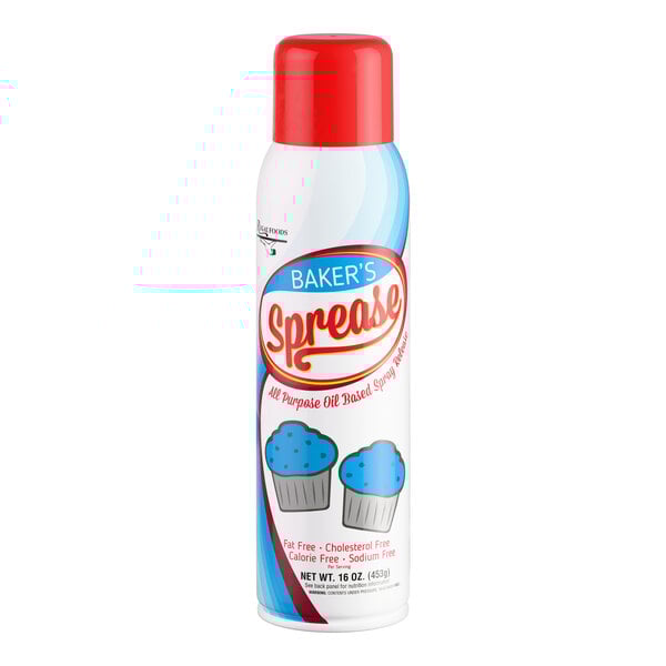 A 16 oz. can of Baker's Sprease all-purpose oil-based baking release spray with a red cap.