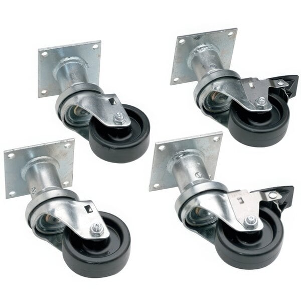 A set of four Pitco casters with black wheels.